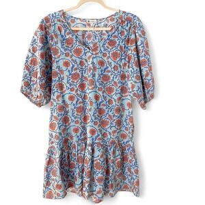 Sundry for Evereve Floral Dress Small Block Print Blue Coral New without Tags